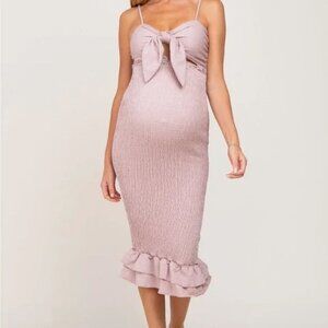 PinkBlush Mauve Gingham Print Smocked Fitted Maternity Midi Dress Sz Small